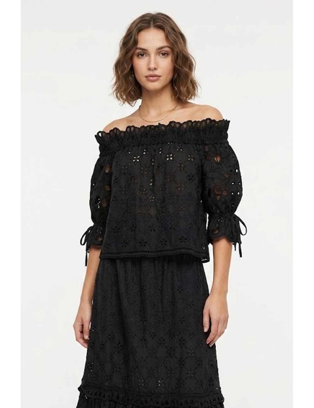 Donna blusa ermanno scervino pizzo macramè cotone nero d484k606qyd 95708