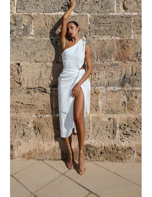 Donna abito monospalla drycri denim paillettes white treccia