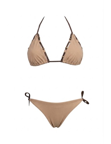 Donna bikini drycri triangolo beige  perline dorate elisabetta nut lm brown