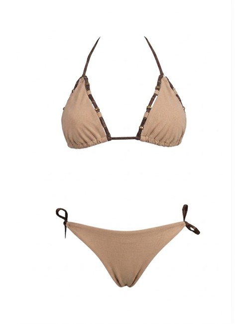 Donna bikini drycri triangolo beige  perline dorate elisabetta nut lm brown