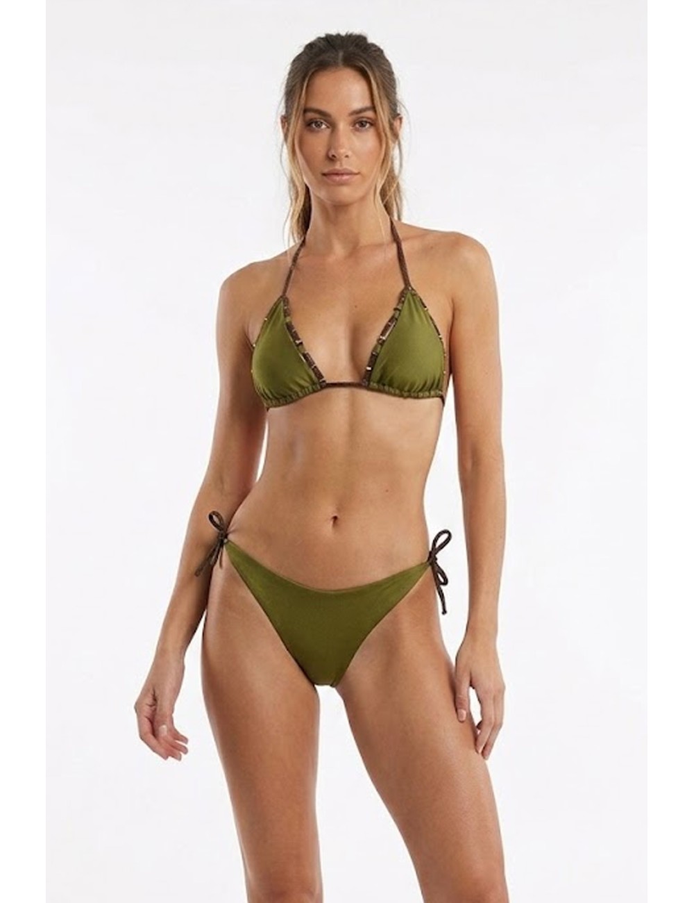 Donna bikini drycri triangolo verde militare perline dorate elisabetta green lm brown