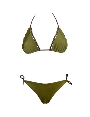 Donna bikini drycri triangolo verde militare perline dorate elisabetta green lm brown