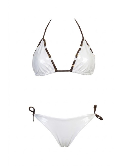 Donna bikini drycri triangolo bianco perline dorate elisabetta white lm brown