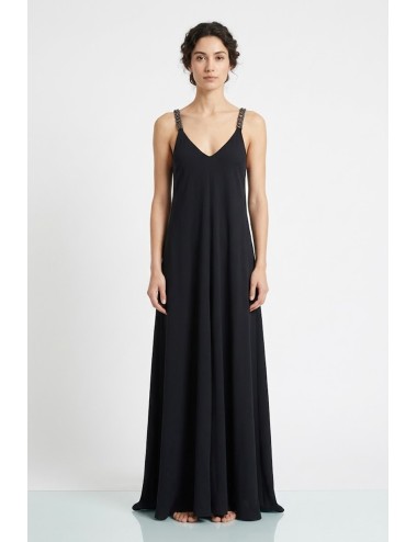 Donna abito lungo drycri scollo v spalline gioiello nero