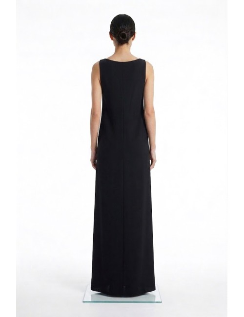 Donna abito lungo drycri scollo v spalline gioiello nero