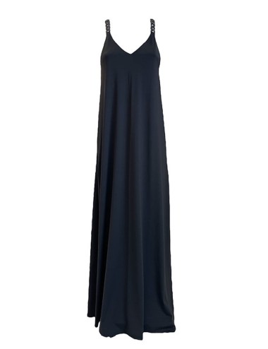 Donna abito lungo drycri scollo v spalline gioiello nero