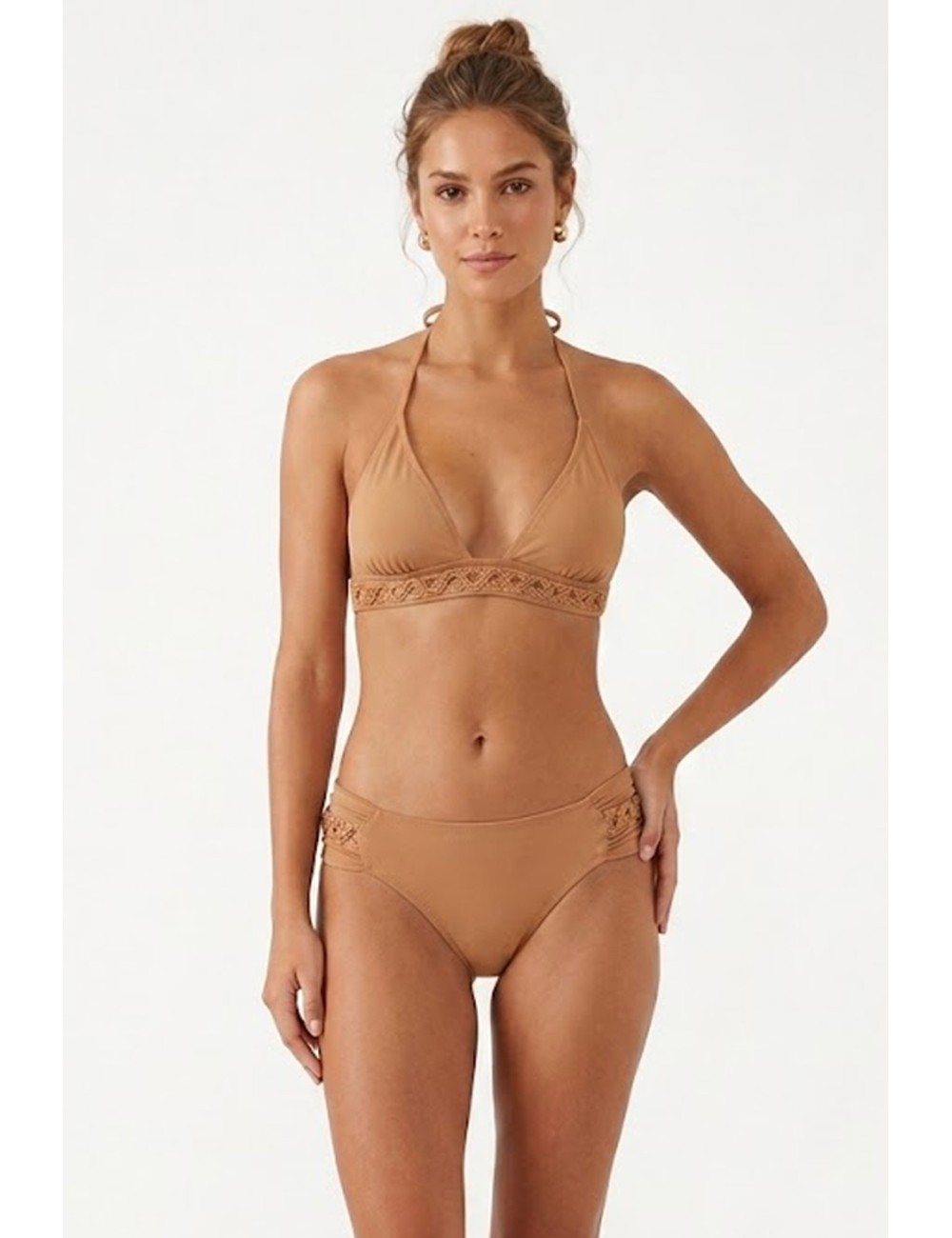 Donna bikini drycri top fermo slip fisso beige dettagli laminati serena nut lm brown