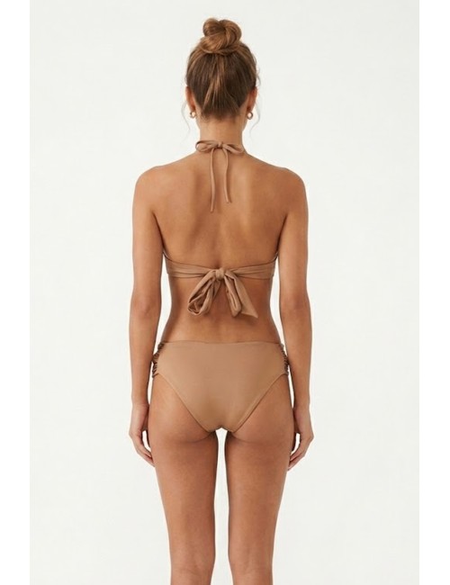 Donna bikini drycri top fermo slip fisso beige dettagli laminati serena nut lm brown