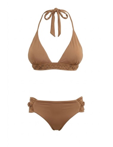Donna bikini drycri top fermo slip fisso beige dettagli laminati serena nut lm brown