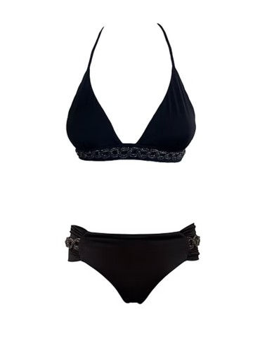 Donna bikini drycri top fermo slip fisso nero dettagli laminati serena black lm black