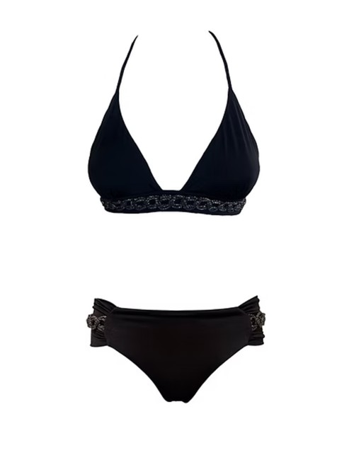 Donna bikini drycri top fermo slip fisso nero dettagli laminati serena black lm black