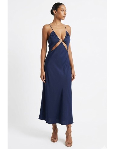 Donna abito lungo drycri lyocell sostenibile blu scollo v gaia blue