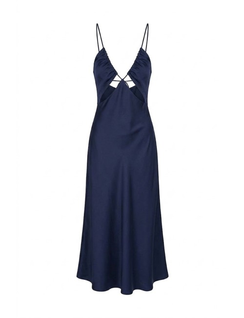 Donna abito lungo drycri lyocell sostenibile blu scollo v gaia blue