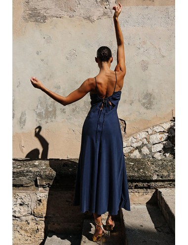 Donna abito lungo drycri lyocell sostenibile blu scollo v gaia blue