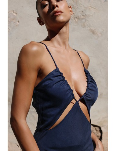 Donna abito lungo drycri lyocell sostenibile blu scollo v gaia blue