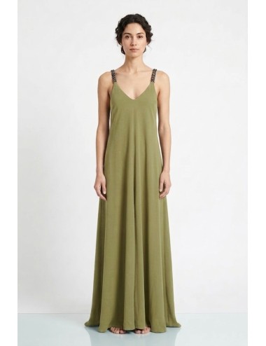 Donna abito lungo drycri scollo v spalline gioiello verde