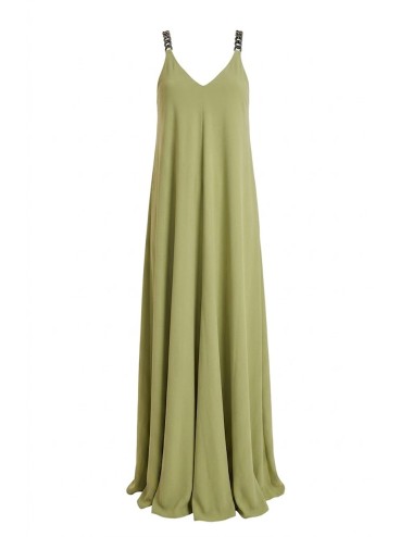 Donna abito lungo drycri scollo v spalline gioiello verde