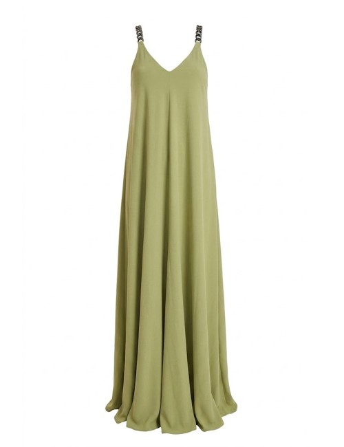 Donna abito lungo drycri scollo v spalline gioiello verde