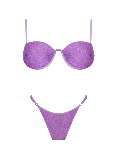 Donna bikini sunny lilac plum sand tessuto lurex dettaglio gioiello