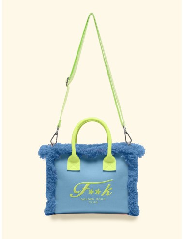 Donna borsa cesto fk azzurro cotone zip e tracolla removibile