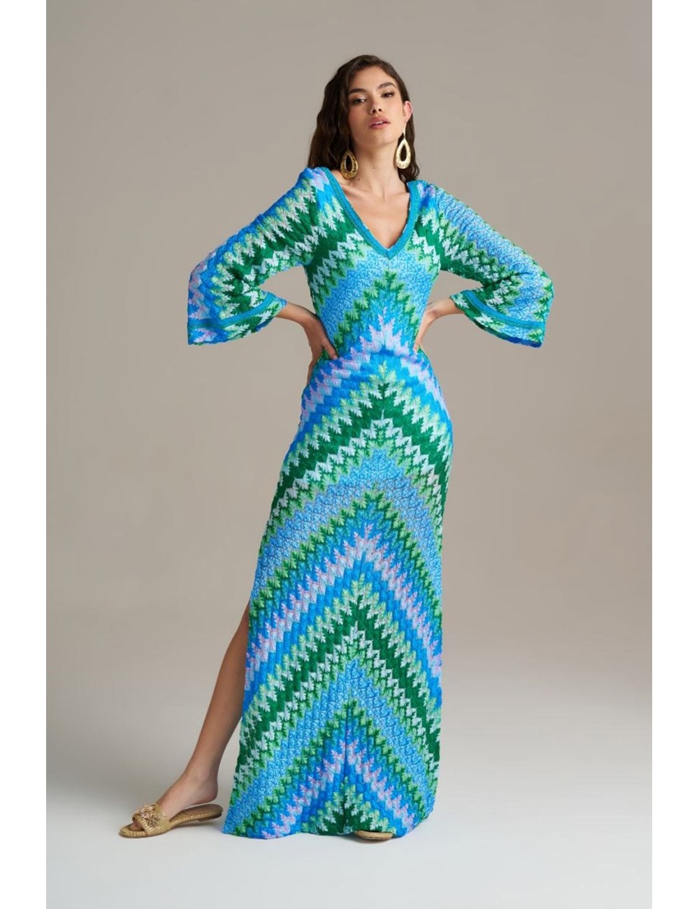Donna abito lungo pho firenze rachel multicolor made in italy