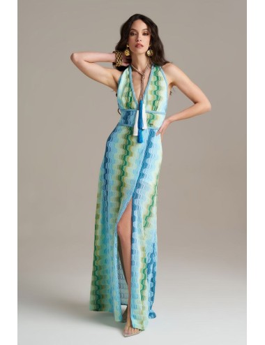 Donna abito lungo pho firenze rachel azzurro made in italy