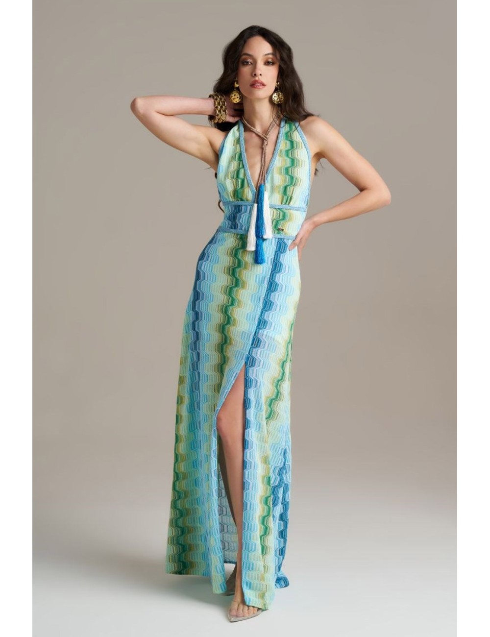 Donna abito lungo pho firenze rachel azzurro made in italy