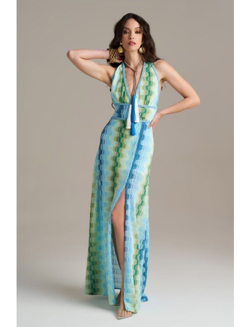 Donna abito lungo pho firenze rachel azzurro made in italy