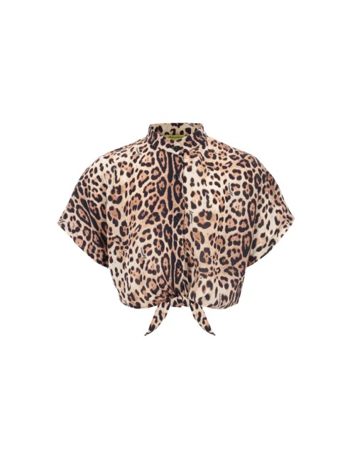 Bimba camicia crop 4giveness leopard in mussola con nodo 4-16 anni