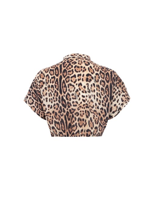 Bimba camicia crop 4giveness leopard in mussola con nodo 4-16 anni