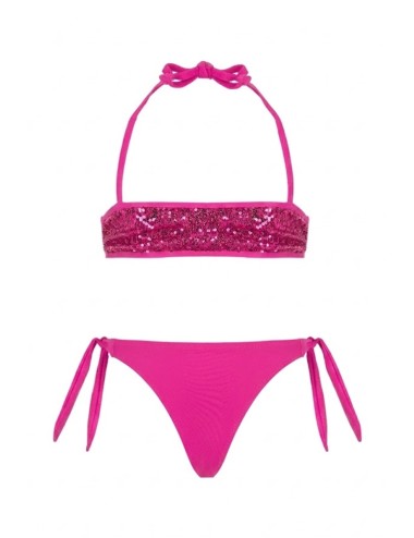 Bimba bikini fascia 4giveness fucsia con paillettes e slip a nodi