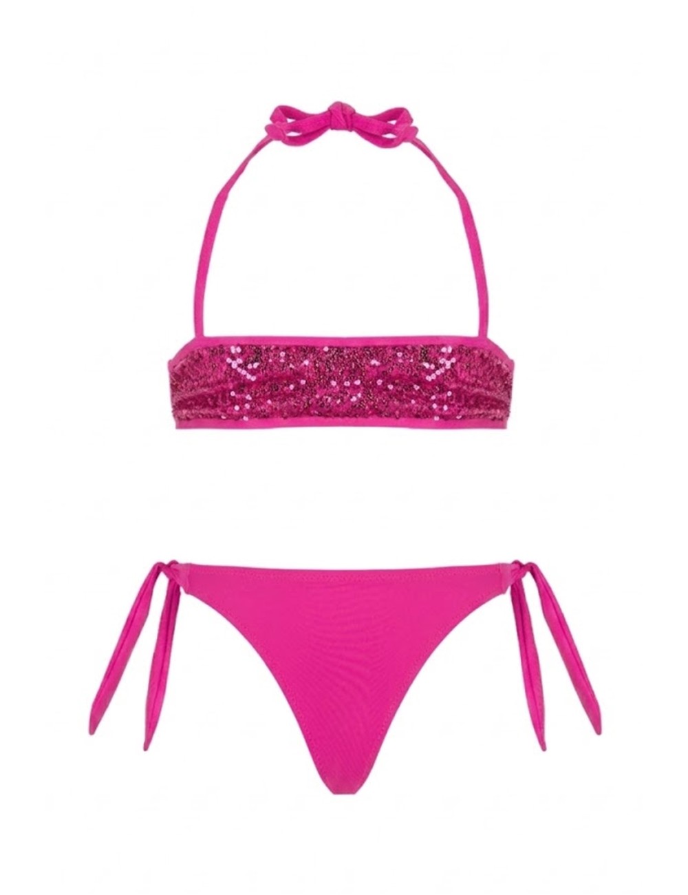 Bimba bikini fascia 4giveness fucsia con paillettes e slip a nodi