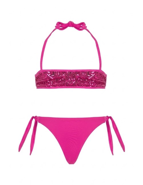 Bimba bikini fascia 4giveness fucsia con paillettes e slip a nodi