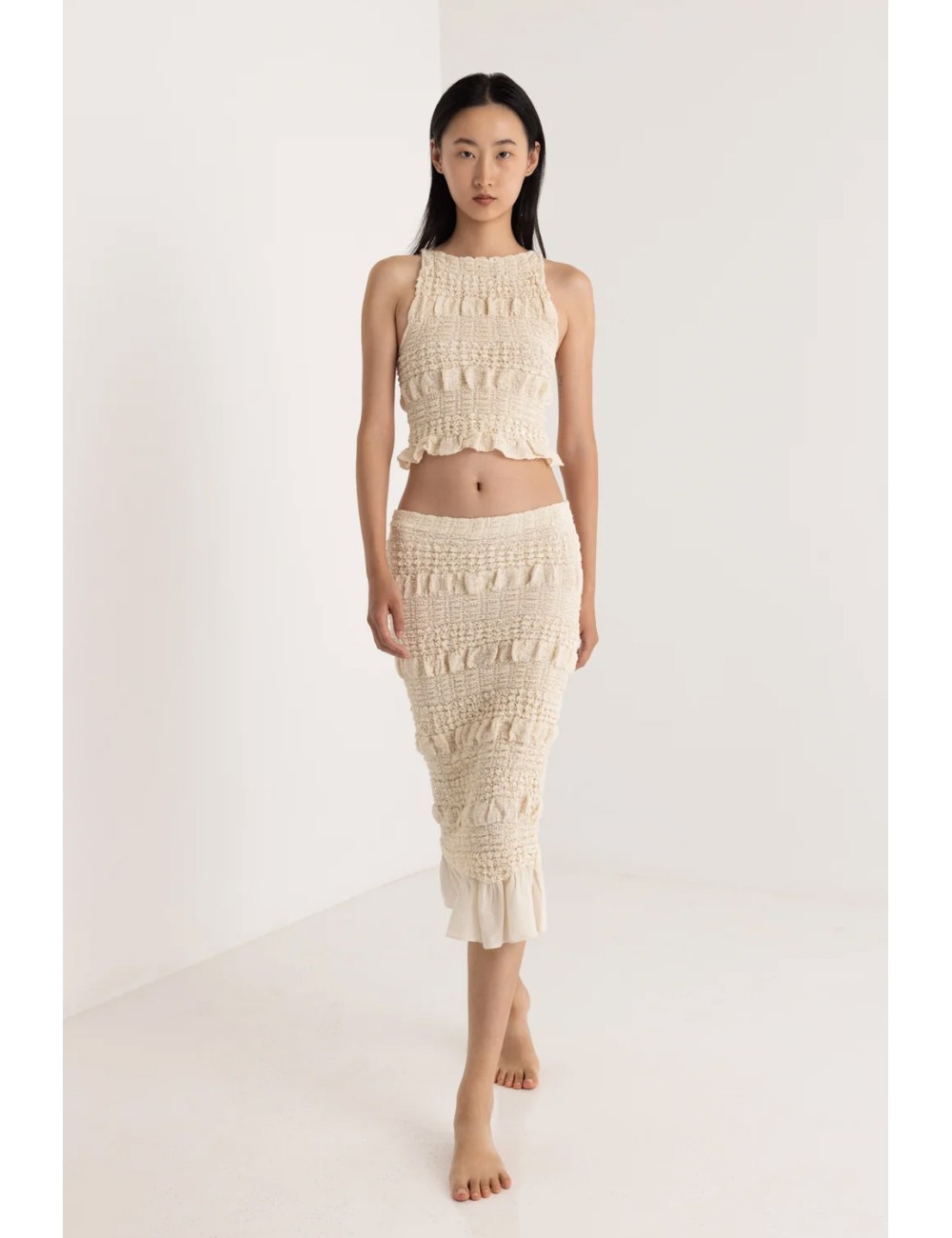 Donna set gonna niobe e top agave christian zen in cotone avorio