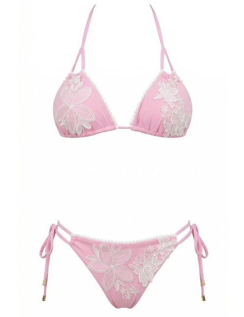 Donna bikini triangolo miss bikini luxe pizzo floreale rosa