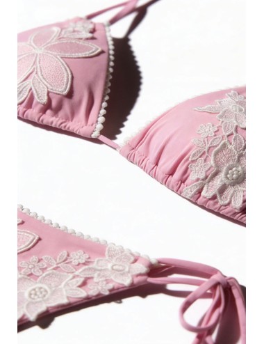 Donna bikini triangolo miss bikini luxe pizzo floreale rosa