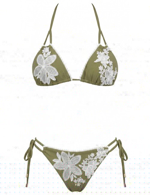 Donna bikini triangolo miss bikini luxe pizzo floreale verde