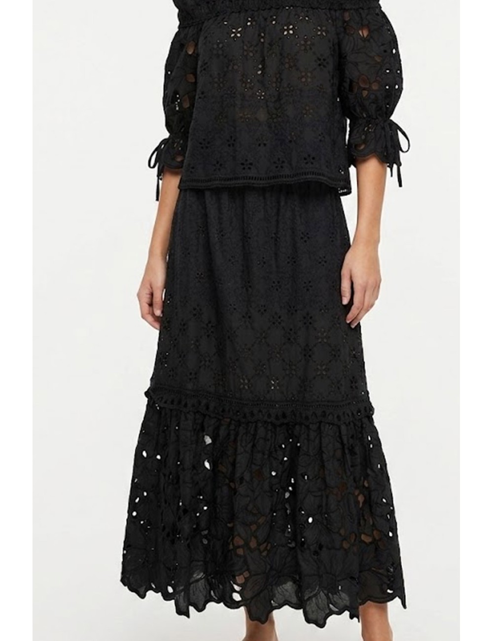 Donna gonna lunga ermanno scervino in cotone ricamo sangallo nero