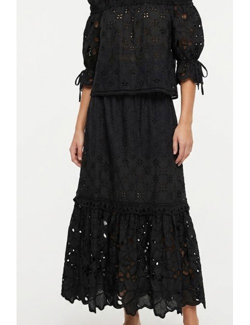 Donna gonna lunga ermanno scervino in cotone ricamo sangallo nero