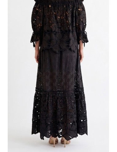 Donna gonna lunga ermanno scervino in cotone ricamo sangallo nero