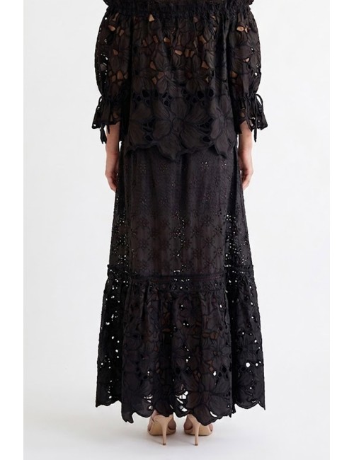 Donna gonna lunga ermanno scervino in cotone ricamo sangallo nero