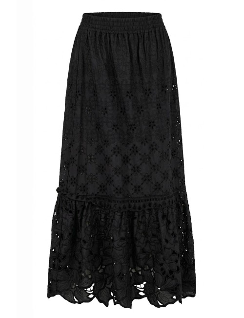 Donna gonna lunga ermanno scervino in cotone ricamo sangallo nero