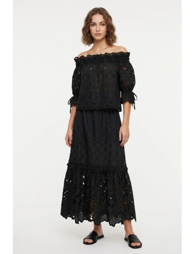 Donna gonna lunga ermanno scervino in cotone ricamo sangallo nero