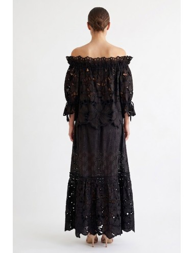 Donna gonna lunga ermanno scervino in cotone ricamo sangallo nero