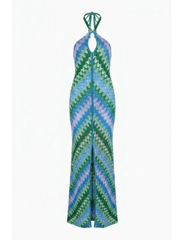 Donna abito lungo pho firenze tessuto rachel multicolor allaccio collo