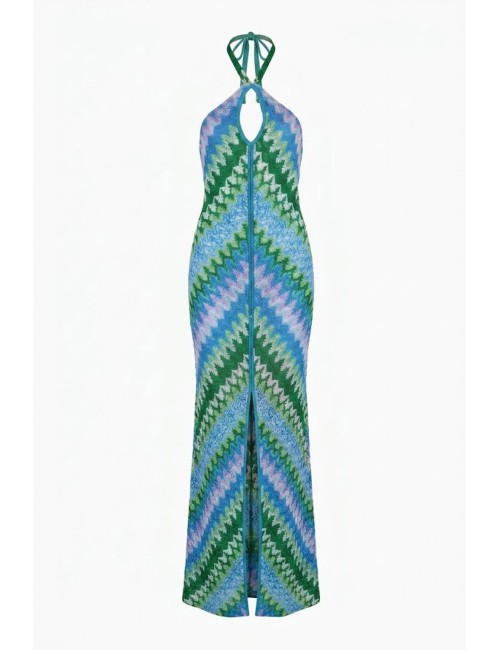 Donna abito lungo pho firenze tessuto rachel multicolor allaccio collo