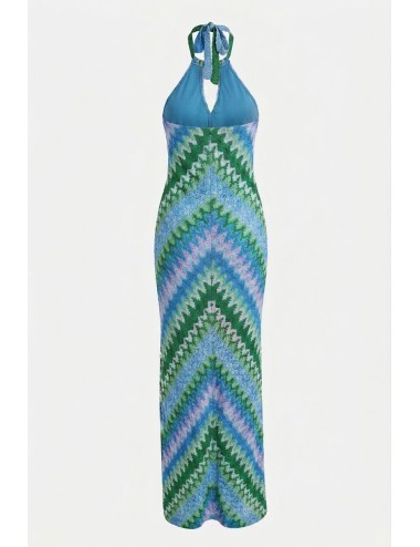 Donna abito lungo pho firenze tessuto rachel multicolor allaccio collo