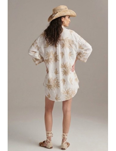 Donna camicia pho firenze in tessuto ramiè bianco con ricami oro