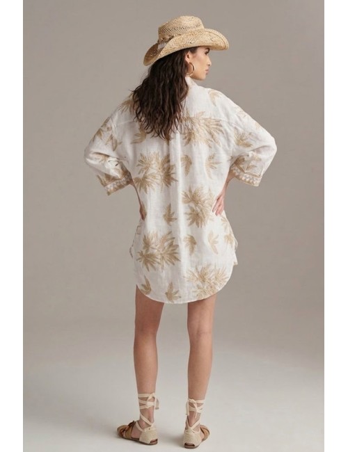 Donna camicia pho firenze in tessuto ramiè bianco con ricami oro