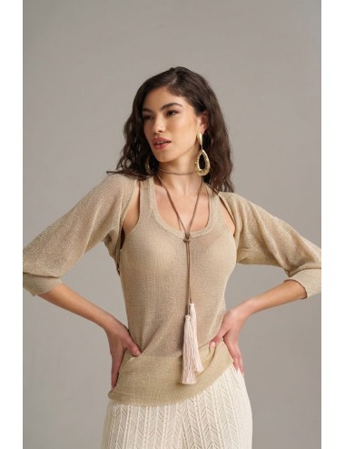 Donna top pho firenze in viscosa e fibra metallizzata oro